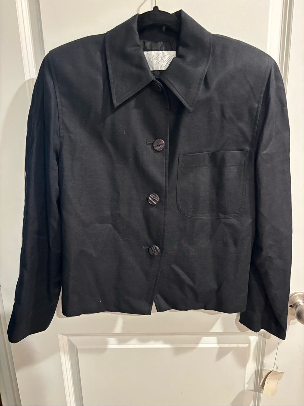 Vintage Lord & Taylor 100% Linen Cropped Blazer Jacket, 80s Corporate Minimalist